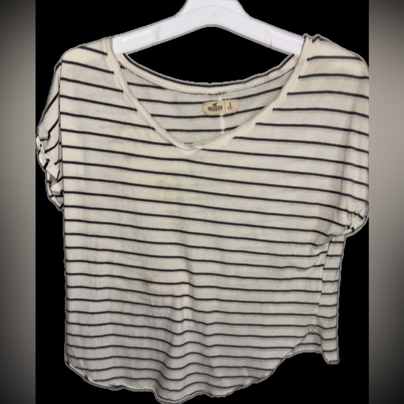 Hollister mint vintage small crop top cream off white color w/ deep navy stripes - Picture 4 of 9